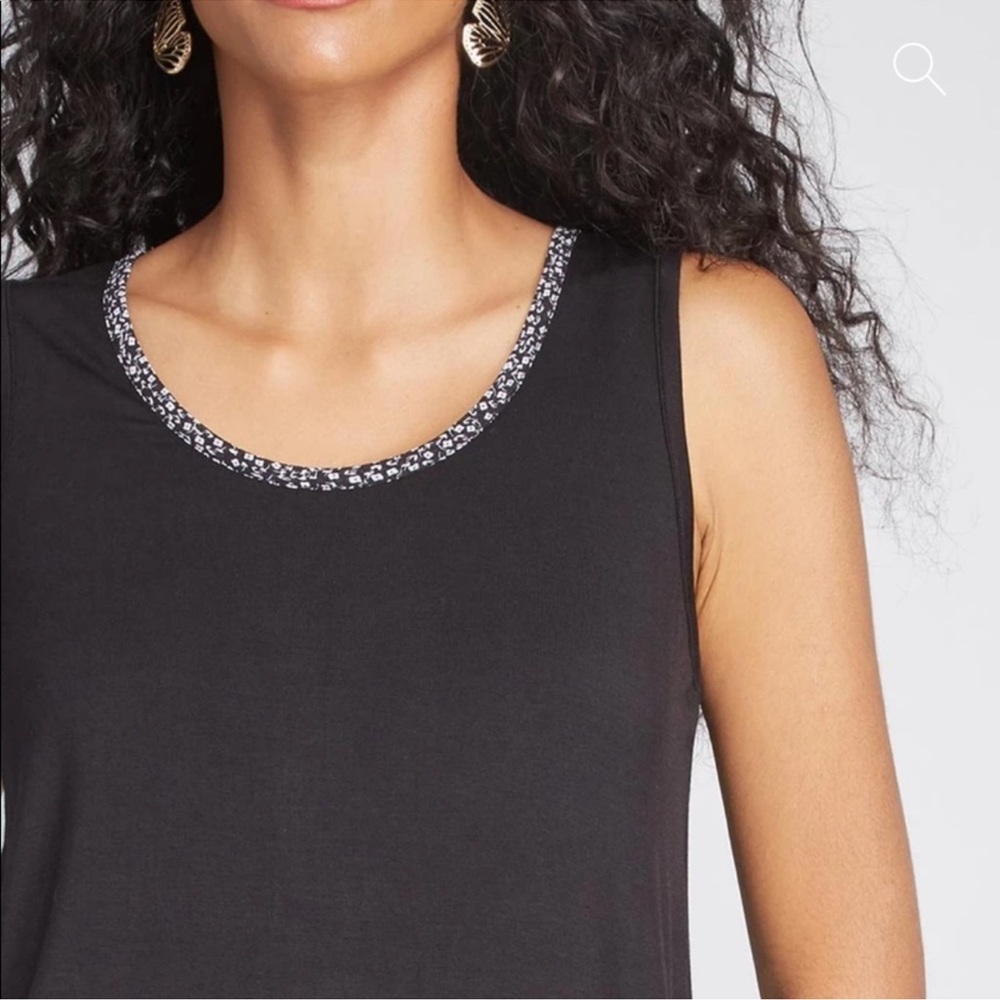 ModCloth Floral Neckline Black Tank Top Shirt Mod Cloth N24